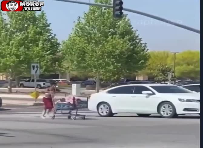 Video :A homeless woman thinks her cart is an automobile